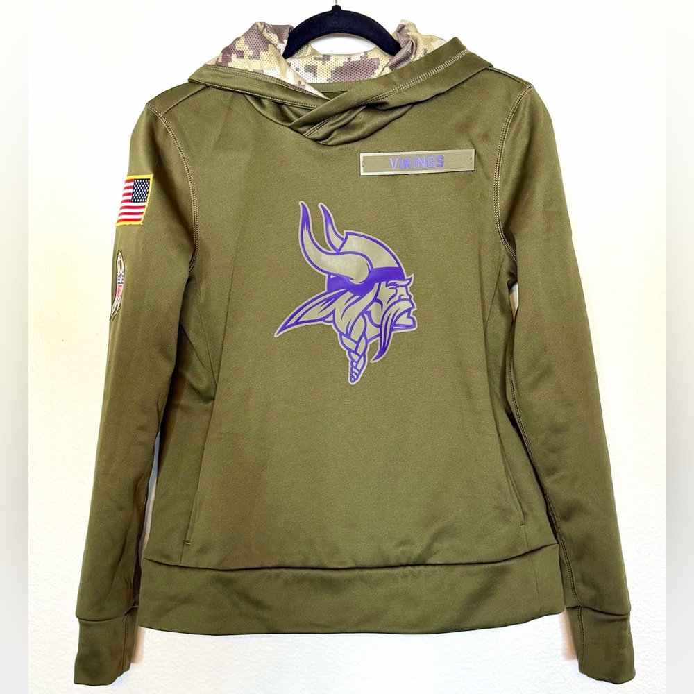 Women’s NFL Minnesota Vikings Salute to Service Olive and Camo Hoodie Small